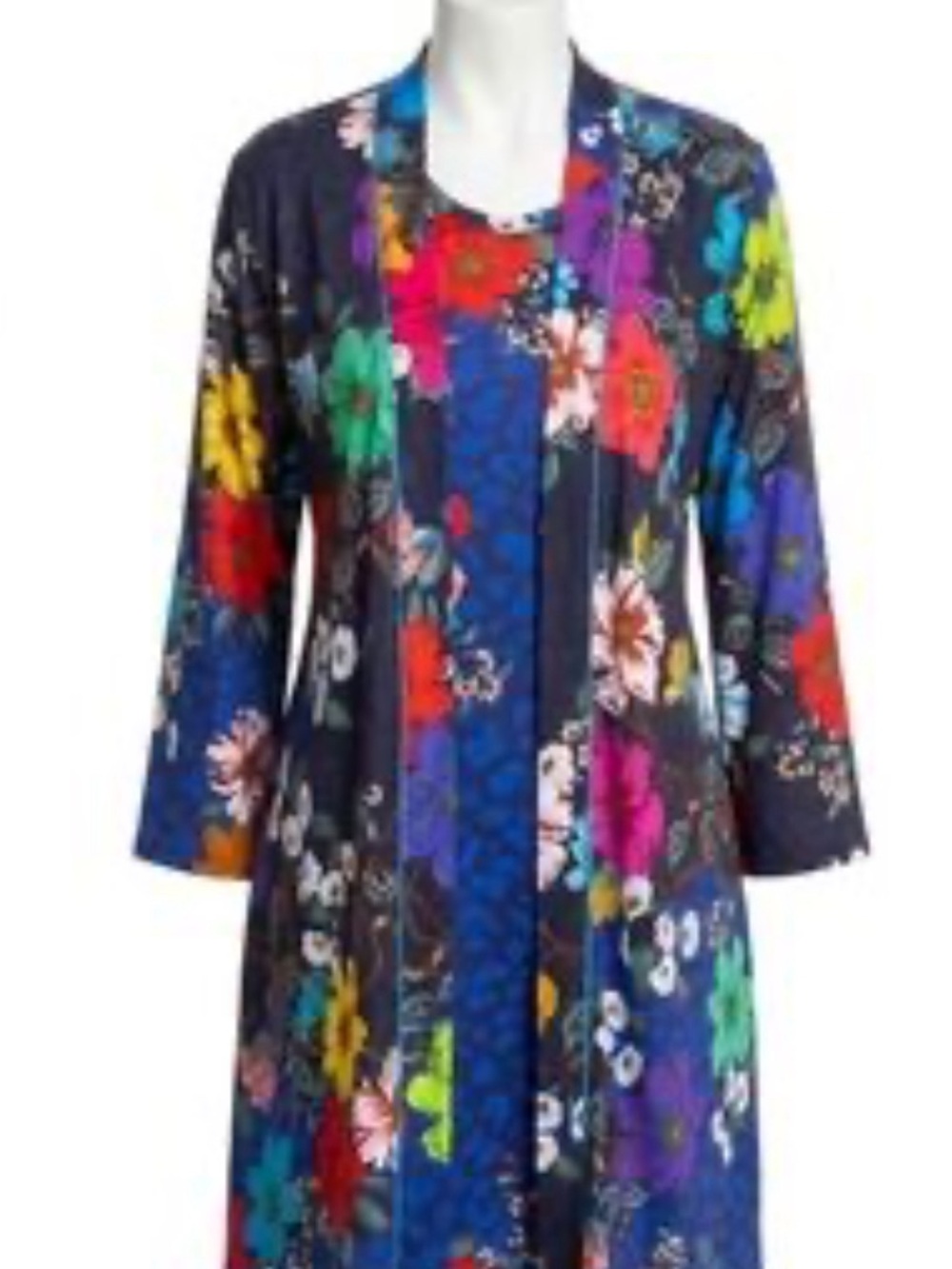 Johnny Was Multicolor Floral Long Robe - Navy Base with Bright Florals
